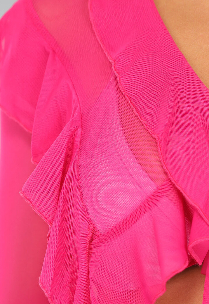 Fuchsia Mesh Cover Up Top met Ruches