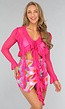 Fuchsia Mesh Cover Up Top met Ruches