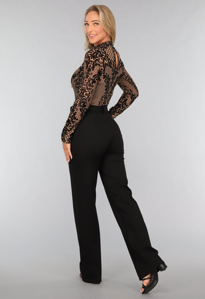 Nude Mesh Bodysuit met Paisley Print