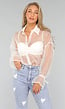 Witte See Through Blouse met Strikdetails