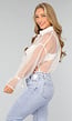 Witte See Through Blouse met Strikdetails