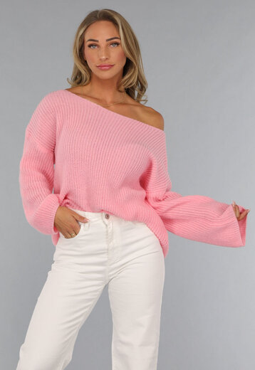 NEW2808 Roze Gebreide Oversized Trui