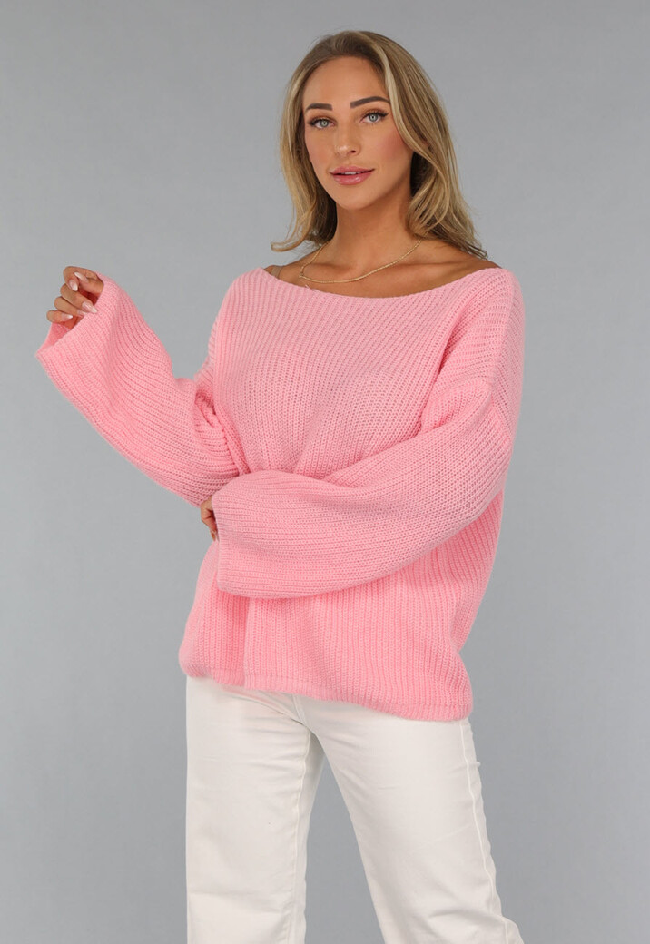 Roze Gebreide Oversized Trui