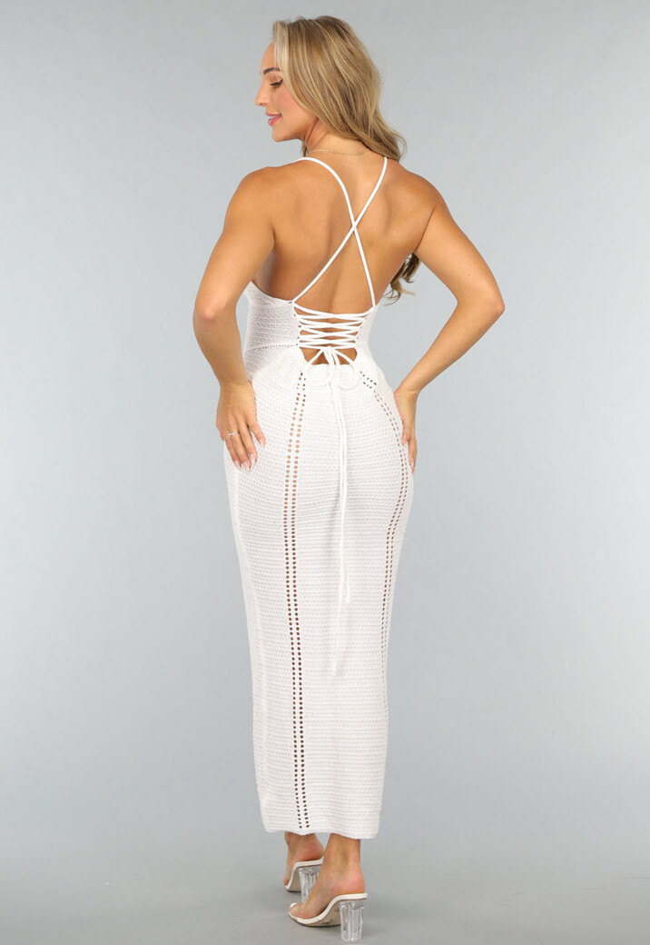 Lange Witte Gehaakte Strand Jurk