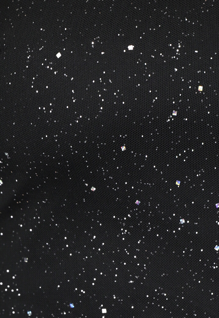 Zwarte Glitter Maxi Jurk met Wijde Rok