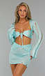 Turquoise Fishnet Two Piece met Strikdetail