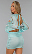 Turquoise Fishnet Two Piece met Strikdetail