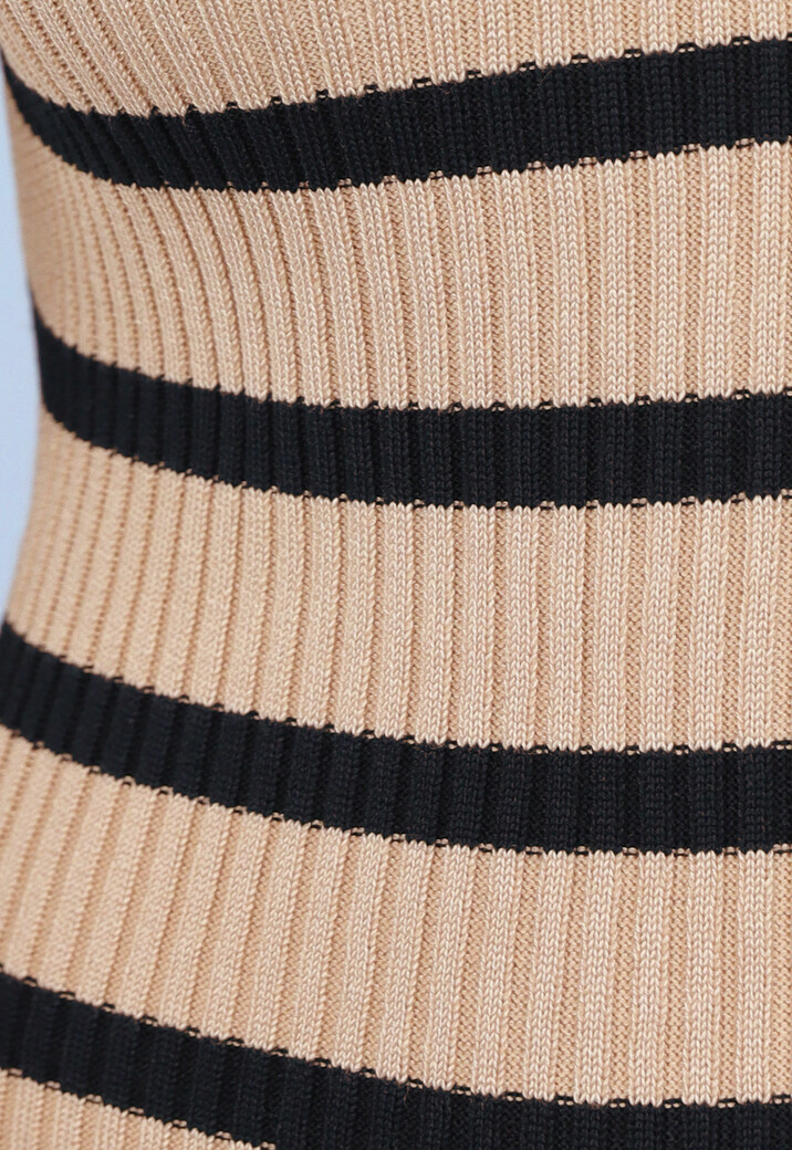 Camel Longsleeve Rib Midi Jurk