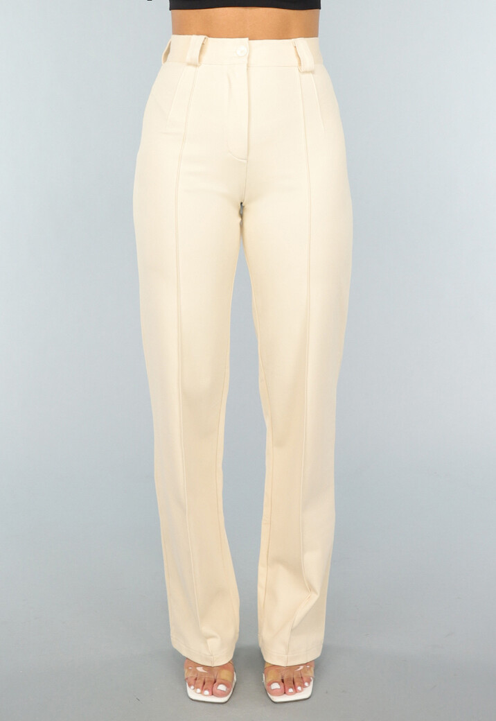 Elastische Straight Leg Pantalon in Beige