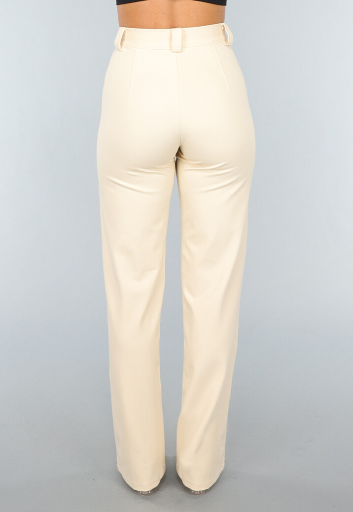 Elastische Straight Leg Pantalon in Beige