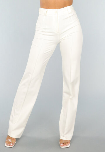 NEW2404 Rechte Aansluitende Witte Pantalon met Stretch