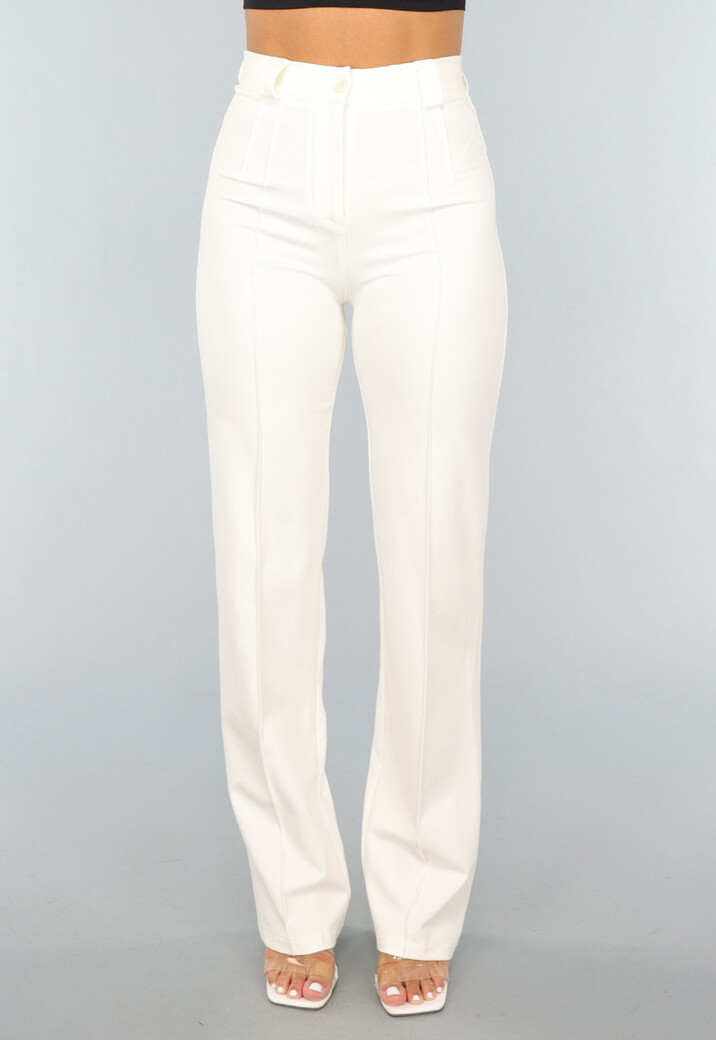 Rechte Aansluitende Offwhite Pantalon met Stretch