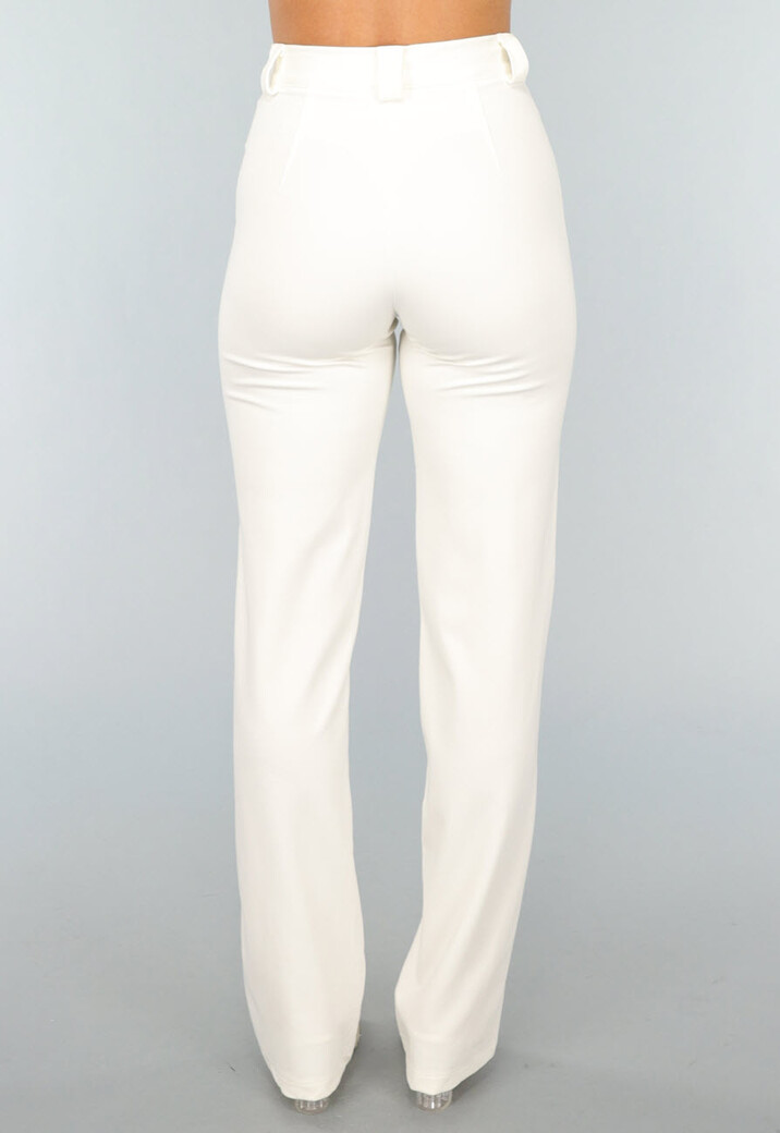 Rechte Aansluitende Offwhite Pantalon met Stretch