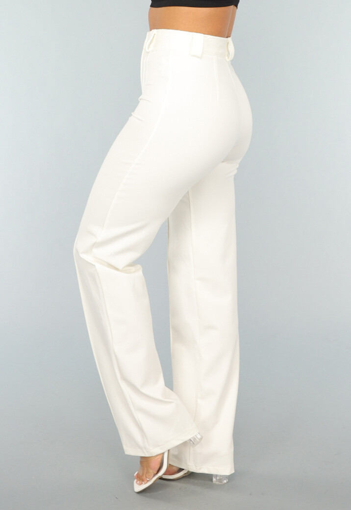 Rechte Aansluitende Offwhite Pantalon met Stretch