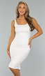 Witte Geplooide Bodycon Midi Jurk