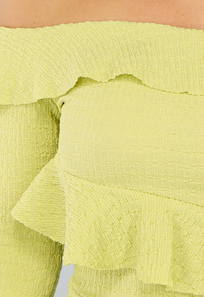 Limoen Groene Off Shoulder Ruffle Jurk
