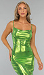 Metallic Groene Maxi Jurk met Vlinders