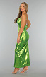 Metallic Groene Maxi Jurk met Vlinders