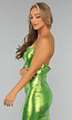 Metallic Groene Maxi Jurk met Vlinders