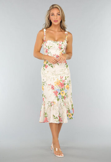 Lange Bloemenprint Jurk met Strikdetail