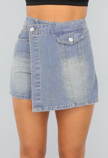 OP=OP.40.NL Blauwe Asymmetrische Denim Skort