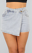 Lichtblauwe Denim Overslag Skort met Schuine Sluiting