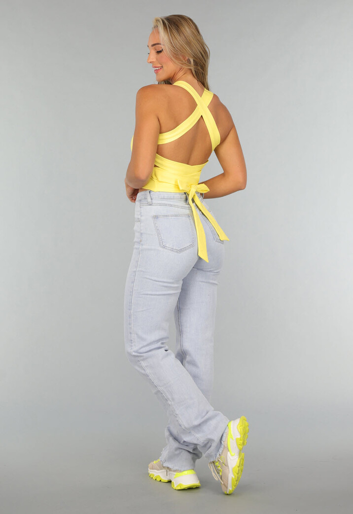 Botergele Sporttop met Uitneembare Pads en Strikdetail