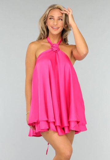 NEW0409 Layered Jurkje met Roos in Fuchsia