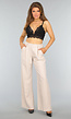 Beige Wide Leg Pantalon met Streepjes Patroon