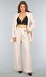 Beige Wide Leg Pantalon met Streepjes Patroon