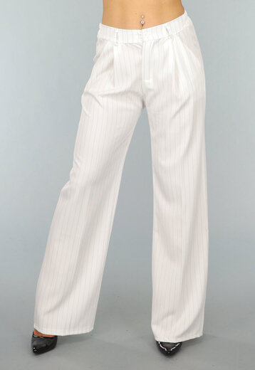 NEW0409 Witte Gestreepte Wide Leg Pantalon