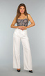 Witte Gestreepte Wide Leg Pantalon