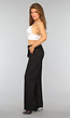 Zwarte Wide Leg Pantalon met Krijtstreep