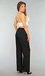 Zwarte Wide Leg Pantalon met Krijtstreep