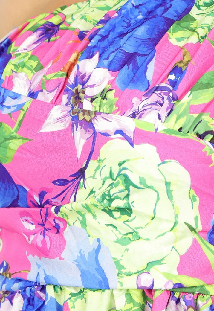 Kleurrijke One Shoulder Jurk met Bloemenprint