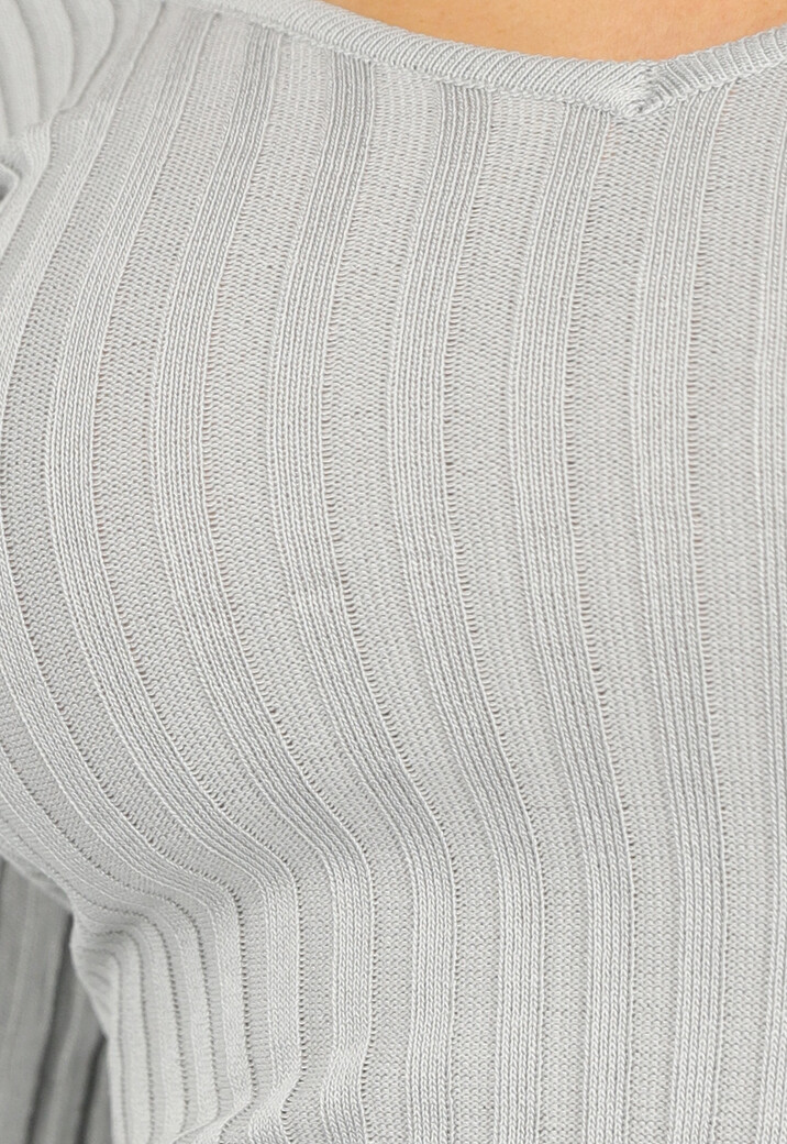 Grijze Aansluitende Jurk met V Hals