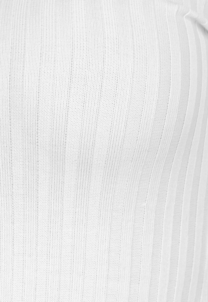 Witte Ribstof Midi Jurk met Lange Mouwen