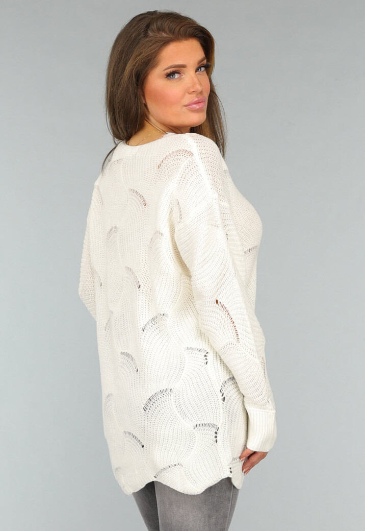 Crème Gebreide Trui met Kanten Detail