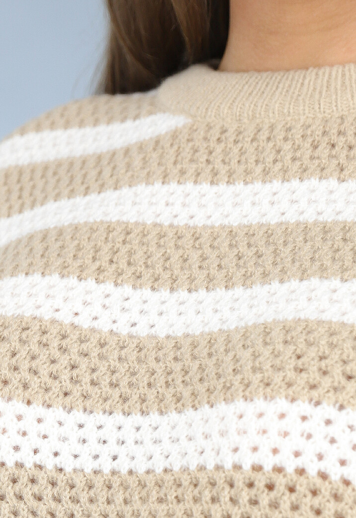 Gebreide Camel Trui met Witte Strepen