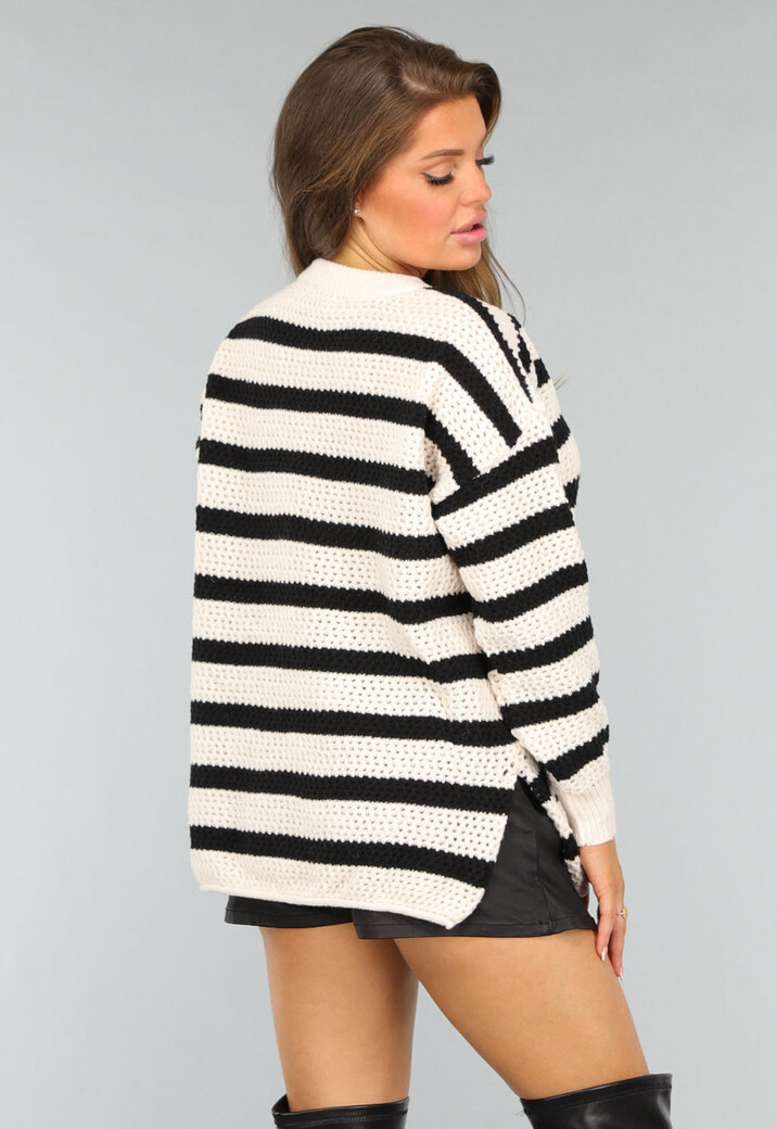 Witte Gebreide Streep Trui