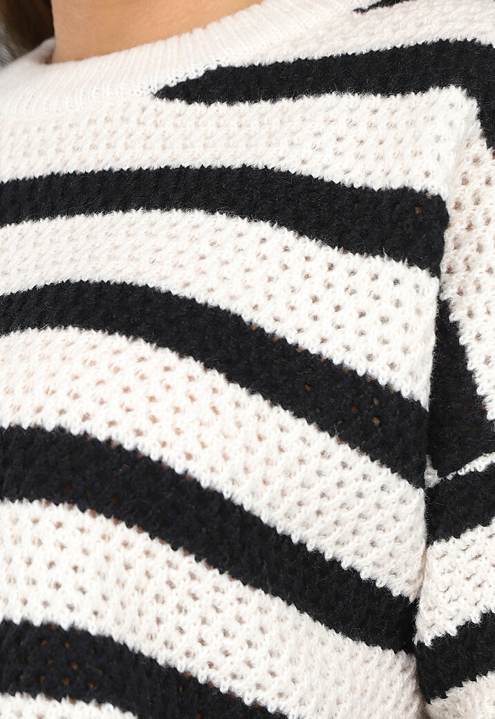 Witte Gebreide Streep Trui