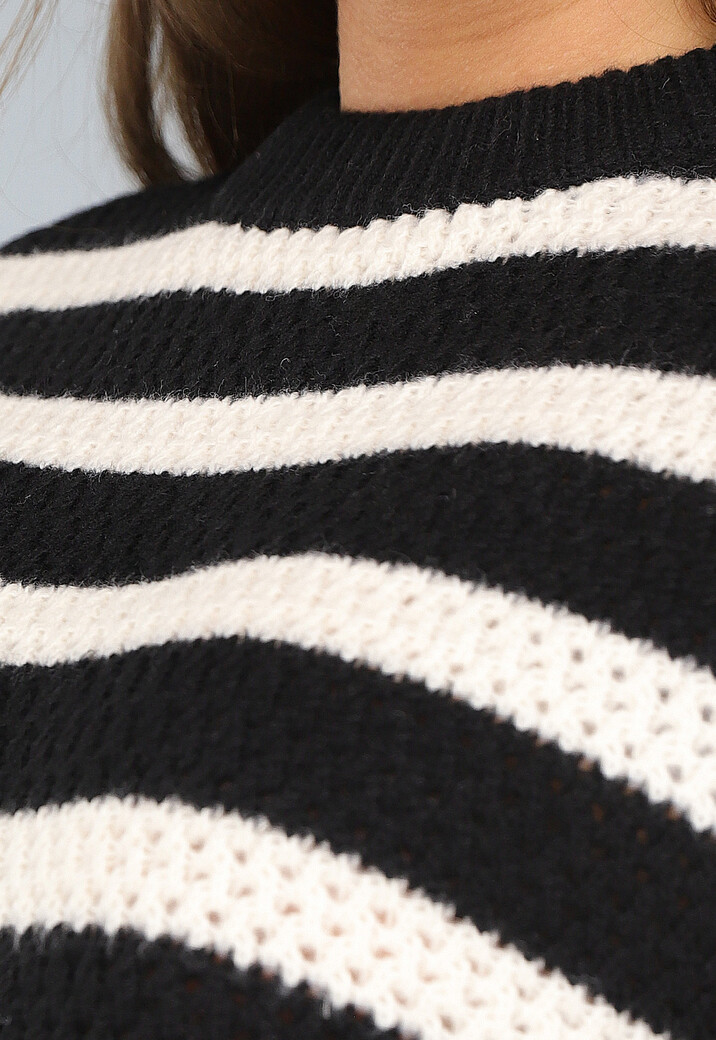 Zwarte Gebreide Gestreepte Trui