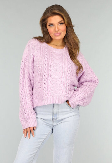 Kabel Gebreide Trui in Lila