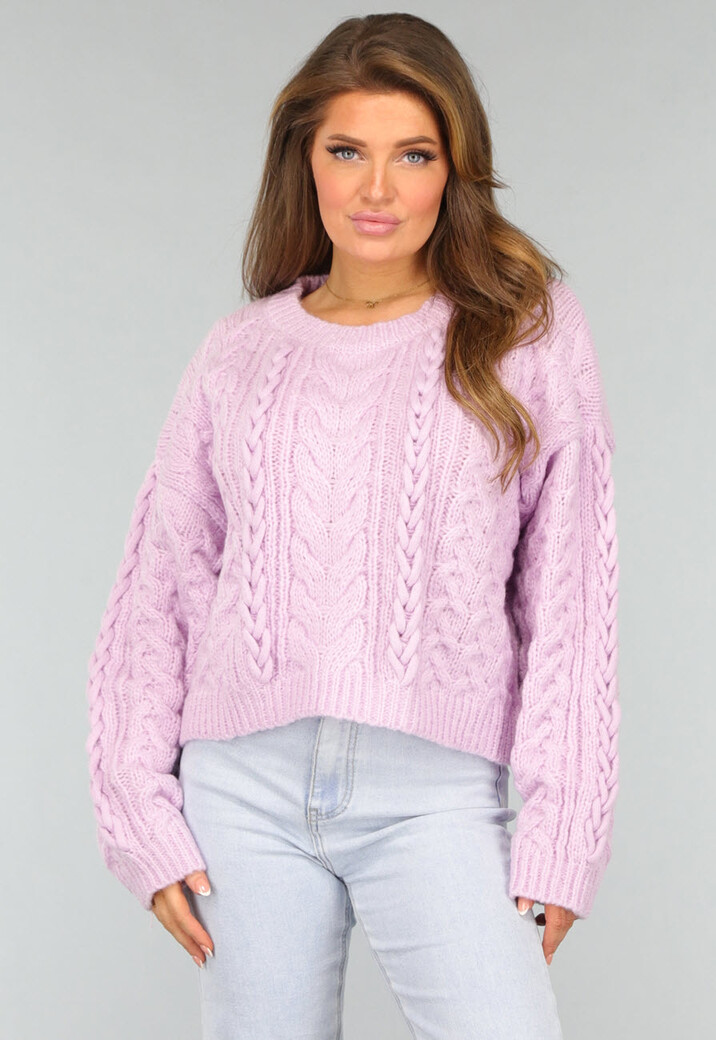 Kabel Gebreide Trui in Lila