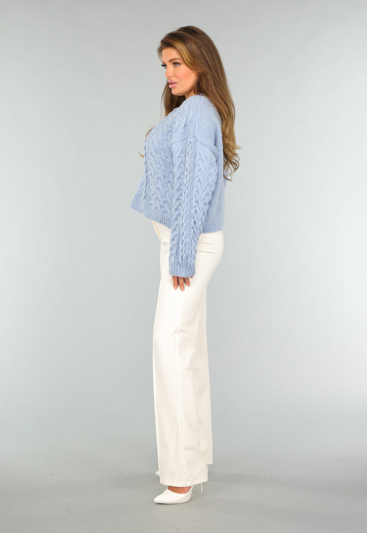 Gebreide Trui met Vlecht Detail in Lichtblauw