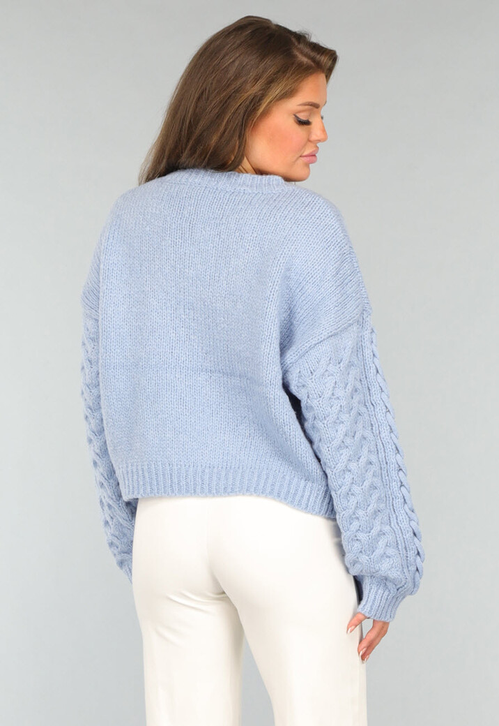 Gebreide Trui met Vlecht Detail in Lichtblauw