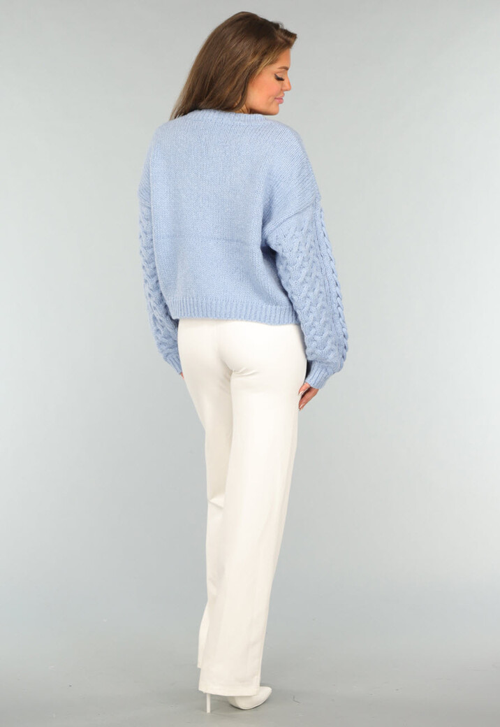 Gebreide Trui met Vlecht Detail in Lichtblauw