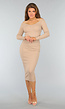 Beige Longsleeve Rib Bodycon Jurk