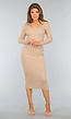 Beige Longsleeve Rib Bodycon Jurk