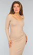 Beige Longsleeve Rib Bodycon Jurk